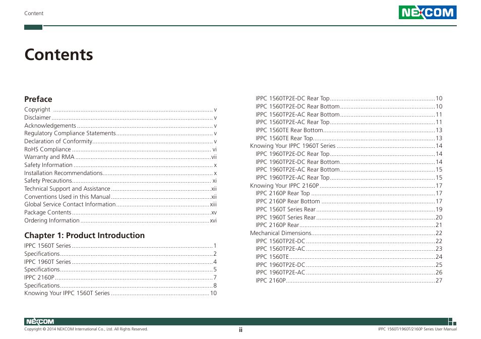 NEXCOM IPPC 1560T User Manual | Page 2 / 135