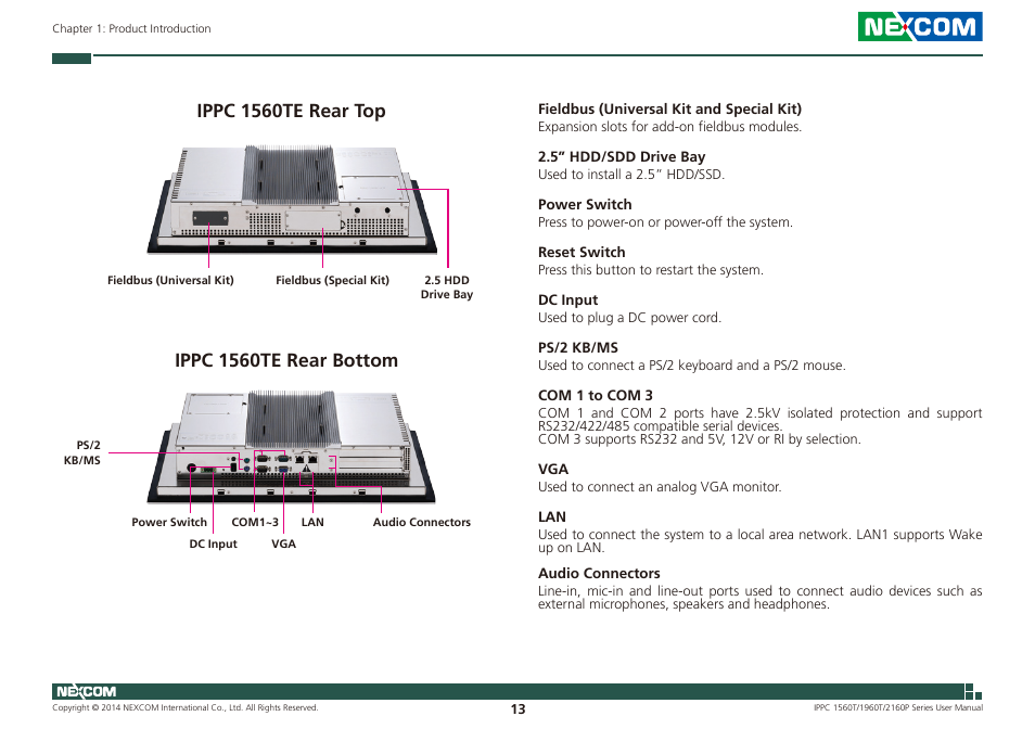 Ippc 1560te rear bottom ippc 1560te rear top | NEXCOM IPPC 1560T User Manual | Page 30 / 135