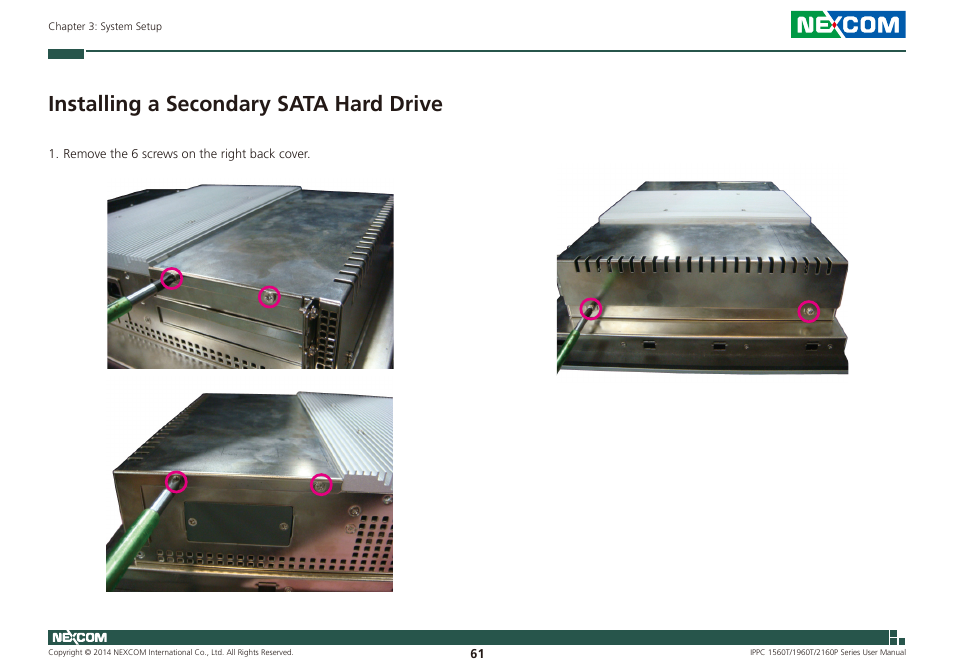 Installing a secondary sata hard drive | NEXCOM IPPC 1560T User Manual | Page 78 / 135