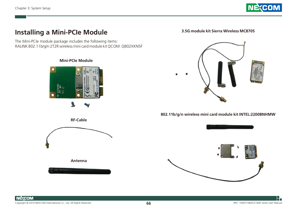 Installing a mini-pcie module | NEXCOM IPPC 1560T User Manual | Page 83 / 135