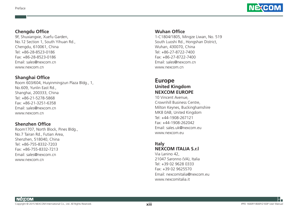 Europe | NEXCOM IPPD 1600P User Manual | Page 13 / 49