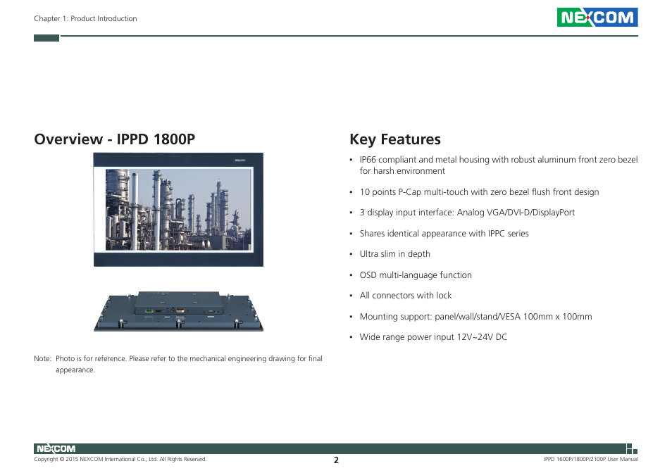 Overview - ippd 1800p, Key features, Overview - ippd 1800p key features | NEXCOM IPPD 1600P User Manual | Page 17 / 49