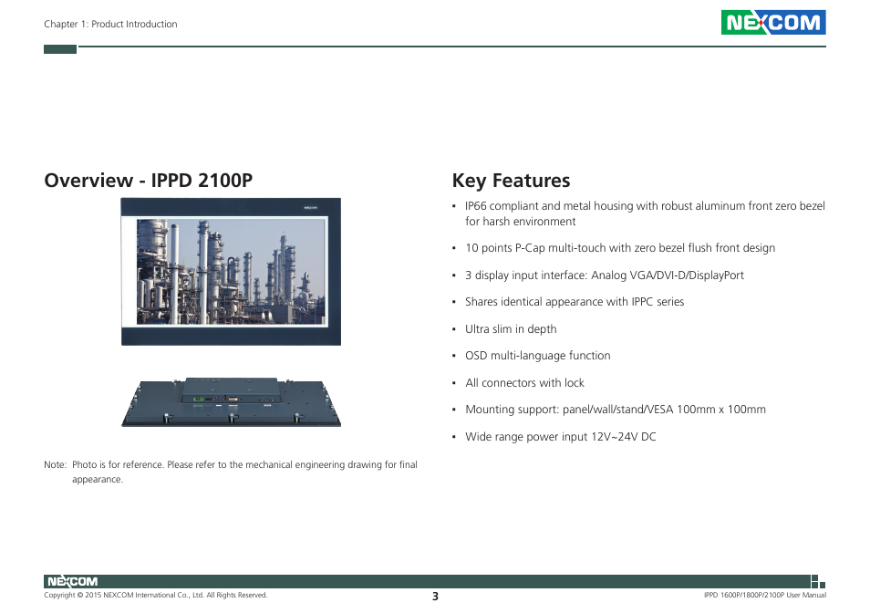 Overview - ippd 2100p, Key features, Overview - ippd 2100p key features | NEXCOM IPPD 1600P User Manual | Page 18 / 49