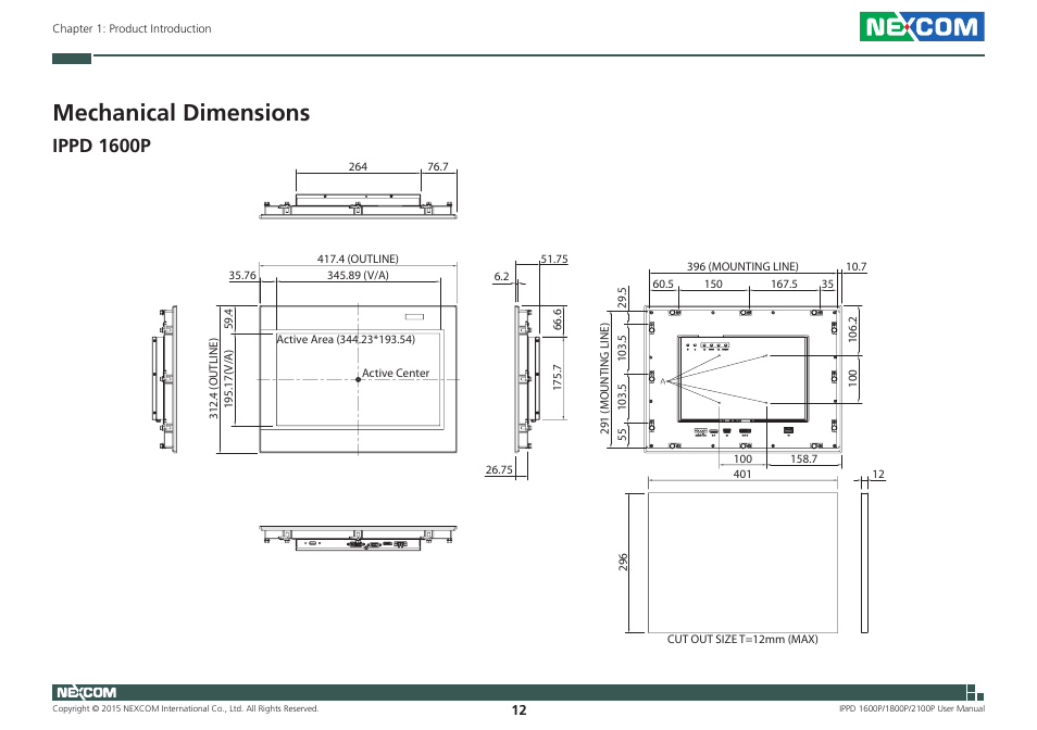 Mechanical dimensions, Ippd 1600p | NEXCOM IPPD 1600P User Manual | Page 27 / 49