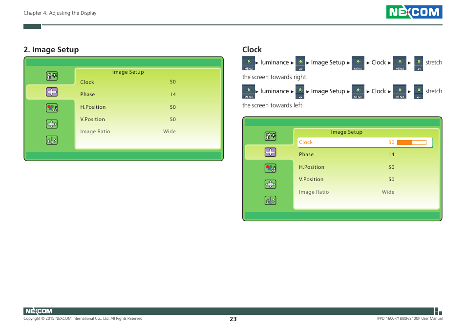 Image setup, Clock | NEXCOM IPPD 1600P User Manual | Page 38 / 49