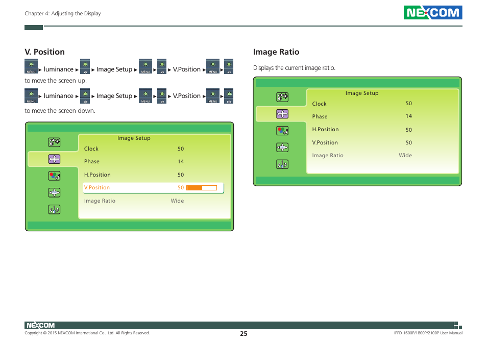 V. position, Image ratio | NEXCOM IPPD 1600P User Manual | Page 40 / 49