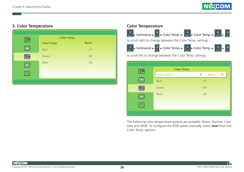 Color temperature | NEXCOM IPPD 1600P User Manual | Page 41 / 49