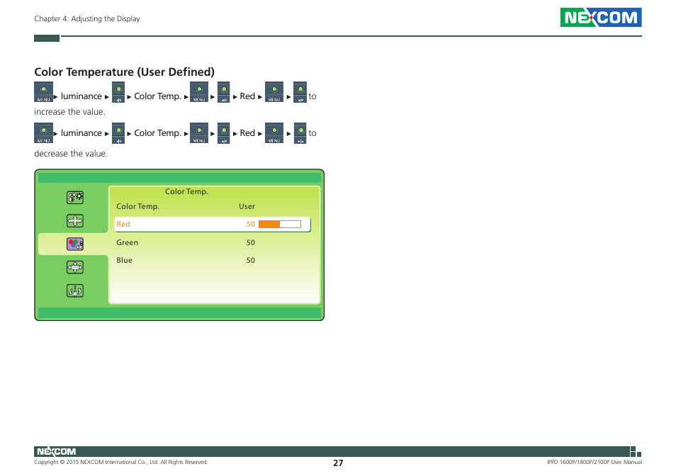 Color temperature (user defined) | NEXCOM IPPD 1600P User Manual | Page 42 / 49