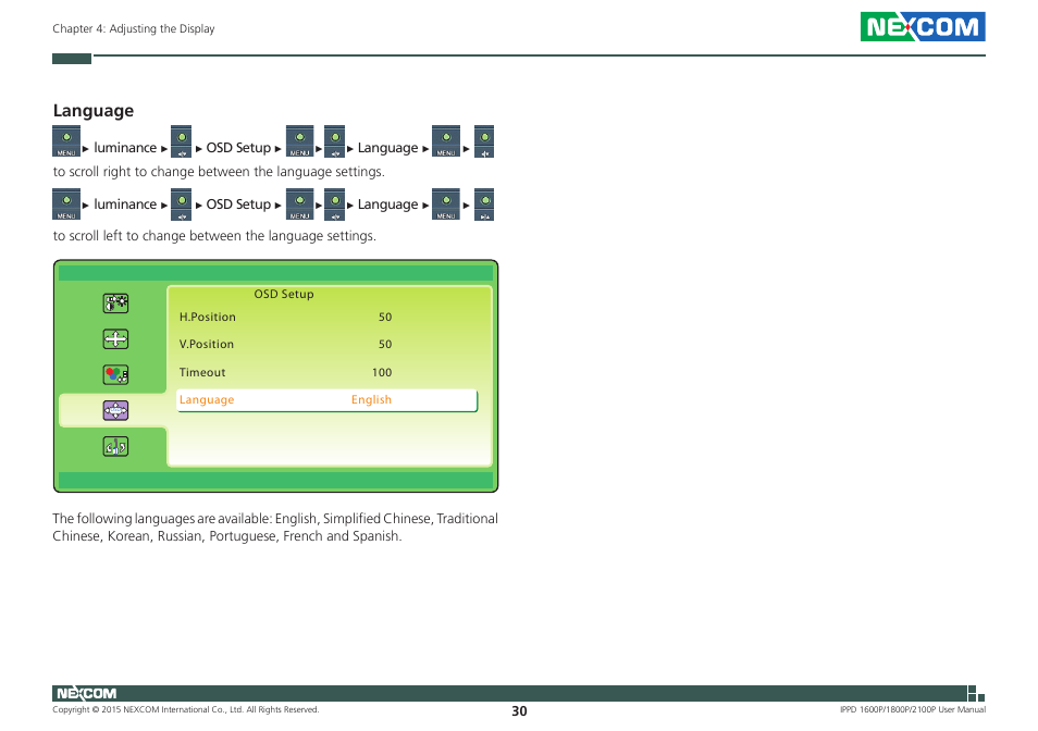 Language | NEXCOM IPPD 1600P User Manual | Page 45 / 49