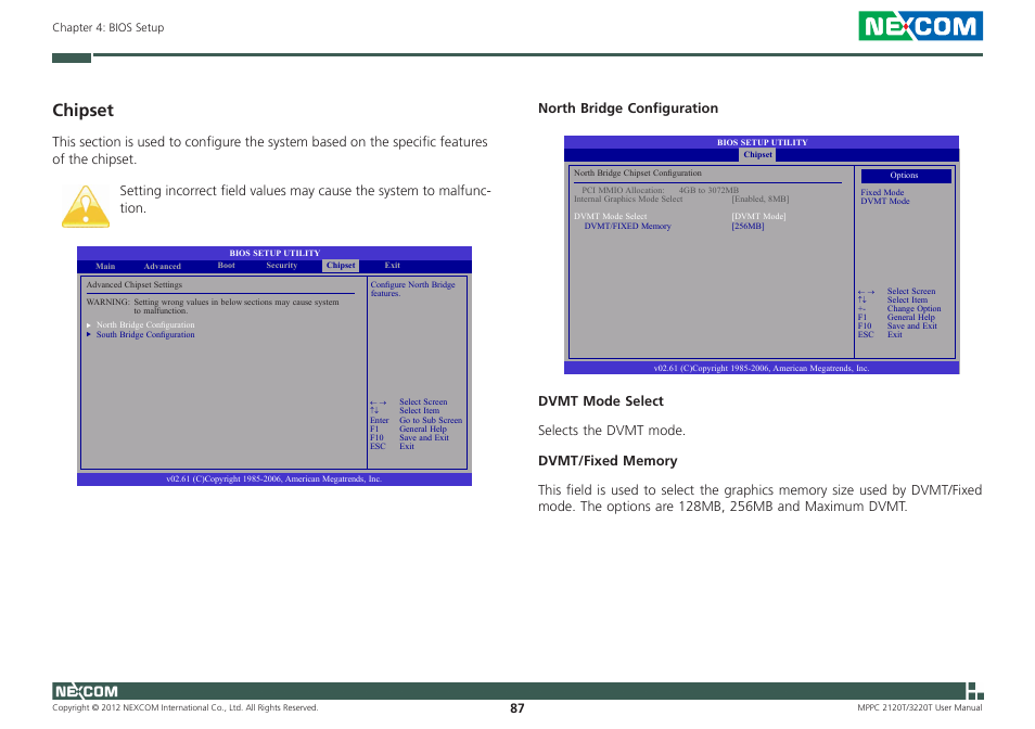 Chipset, North bridge configuration | NEXCOM MPPC 2120T User Manual | Page 103 / 113