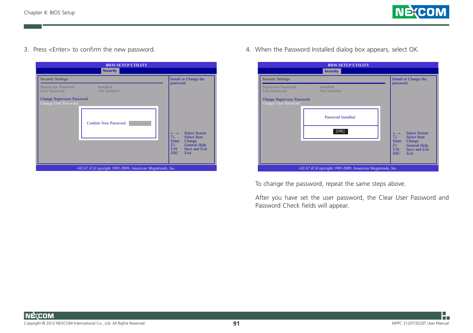 Press <enter> to confirm the new password | NEXCOM MPPC 2120T User Manual | Page 107 / 113