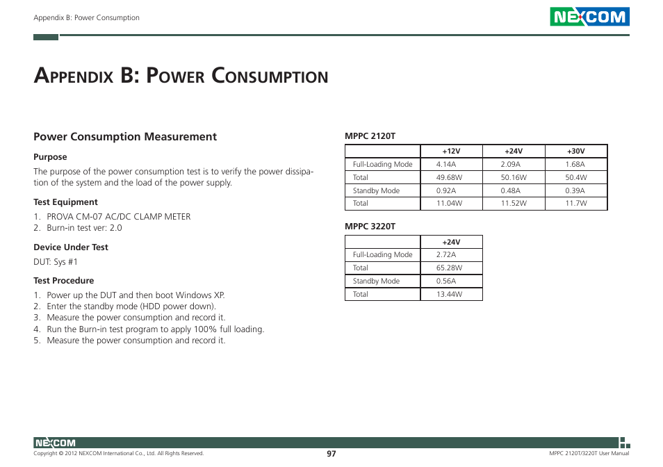 B: p, Ppendix, Ower | Onsumption | NEXCOM MPPC 2120T User Manual | Page 113 / 113