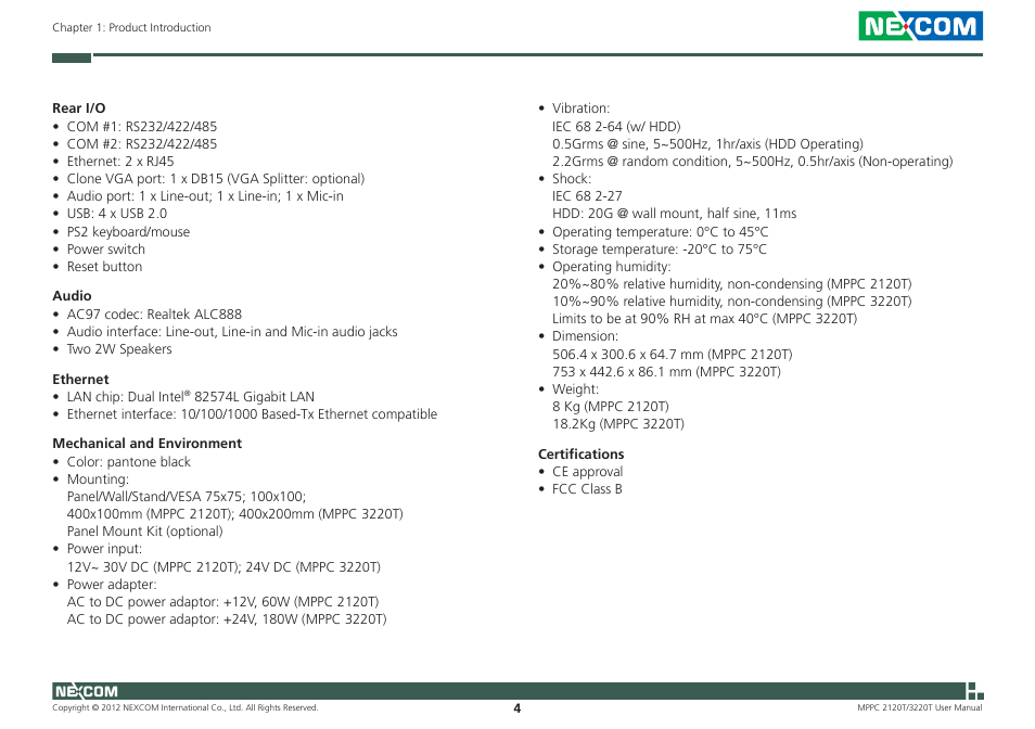 NEXCOM MPPC 2120T User Manual | Page 20 / 113