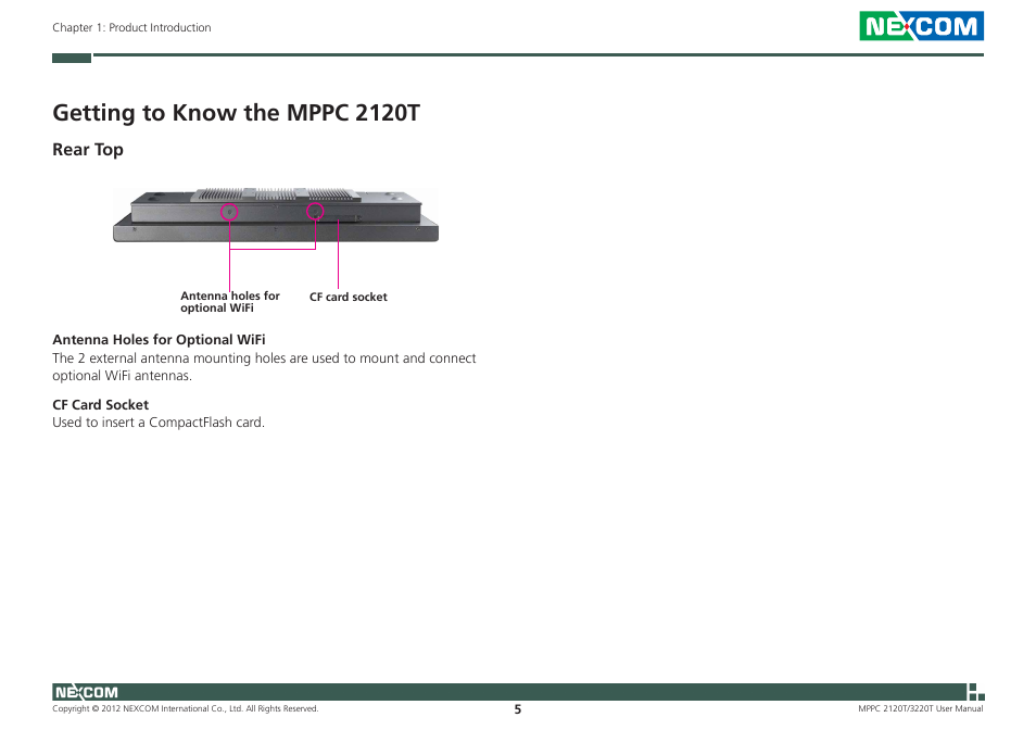 Getting to know the mppc 2120t, Rear top | NEXCOM MPPC 2120T User Manual | Page 21 / 113