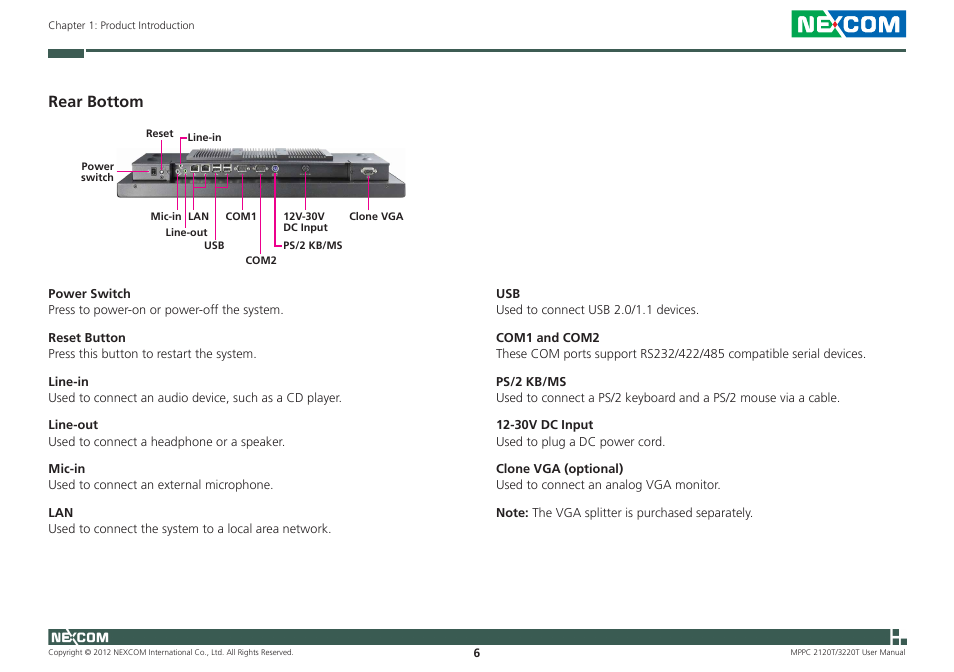 Rear bottom | NEXCOM MPPC 2120T User Manual | Page 22 / 113