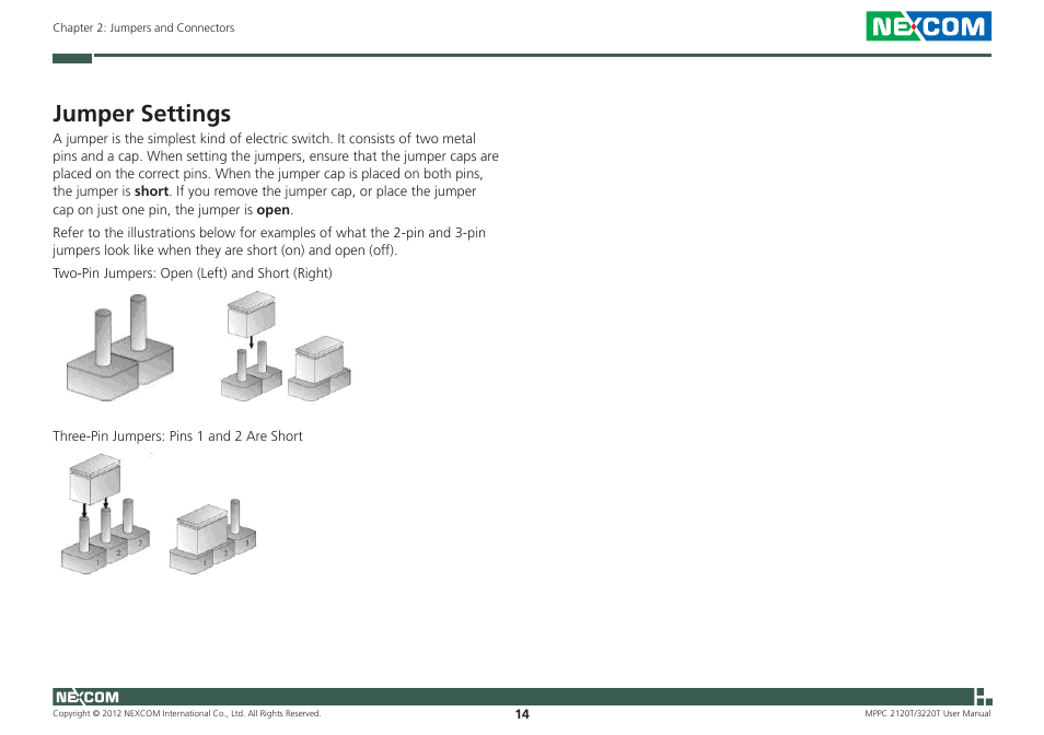 Jumper settings | NEXCOM MPPC 2120T User Manual | Page 30 / 113