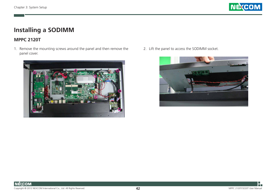 Installing a sodimm, Mppc 2120t | NEXCOM MPPC 2120T User Manual | Page 58 / 113