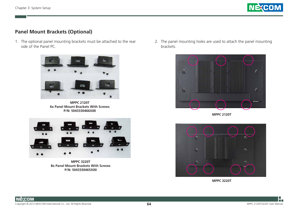 Panel mount brackets (optional) | NEXCOM MPPC 2120T User Manual | Page 80 / 113