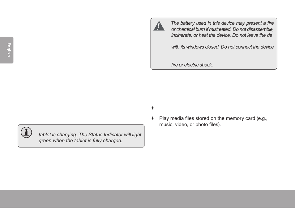 Charging the tablet, Inserting a memory card | COBY electronic Kyros MID7005-4G User Manual | Page 12 / 42