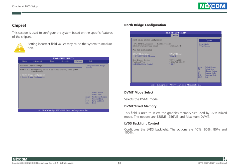 Chipset, North bridge configuration | NEXCOM OPPC 1520T User Manual | Page 100 / 110