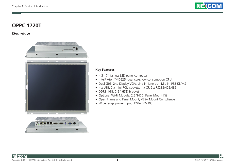 Oppc 1720t, Overview | NEXCOM OPPC 1520T User Manual | Page 17 / 110