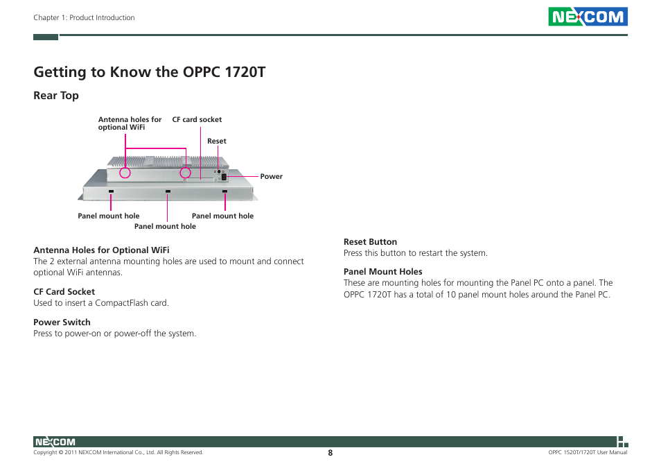 Getting to know the oppc 1720t, Rear top | NEXCOM OPPC 1520T User Manual | Page 23 / 110