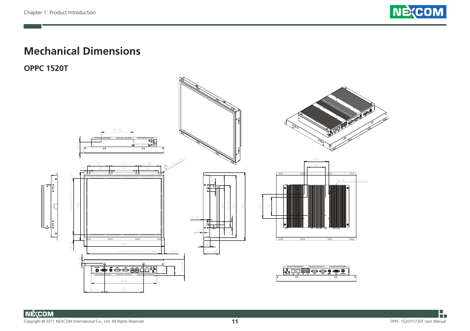 Mechanical dimensions, Oppc 1520t | NEXCOM OPPC 1520T User Manual | Page 26 / 110