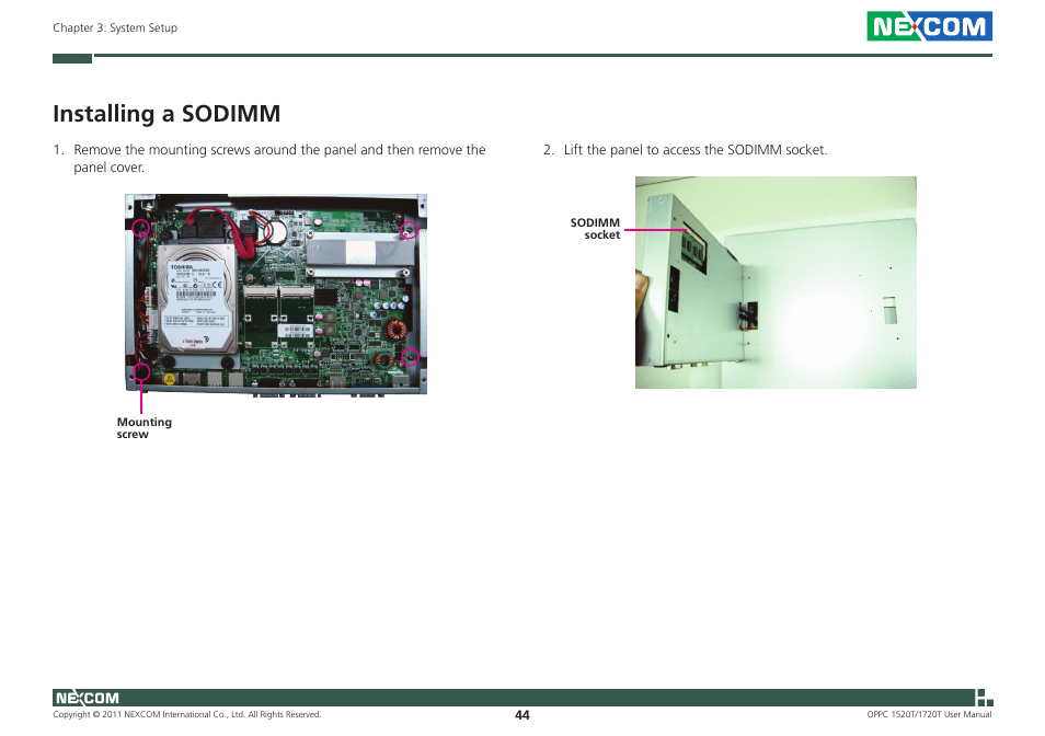 Installing a sodimm | NEXCOM OPPC 1520T User Manual | Page 59 / 110