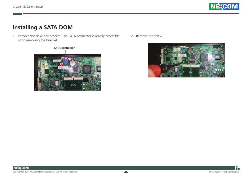 Installing a sata dom | NEXCOM OPPC 1520T User Manual | Page 61 / 110