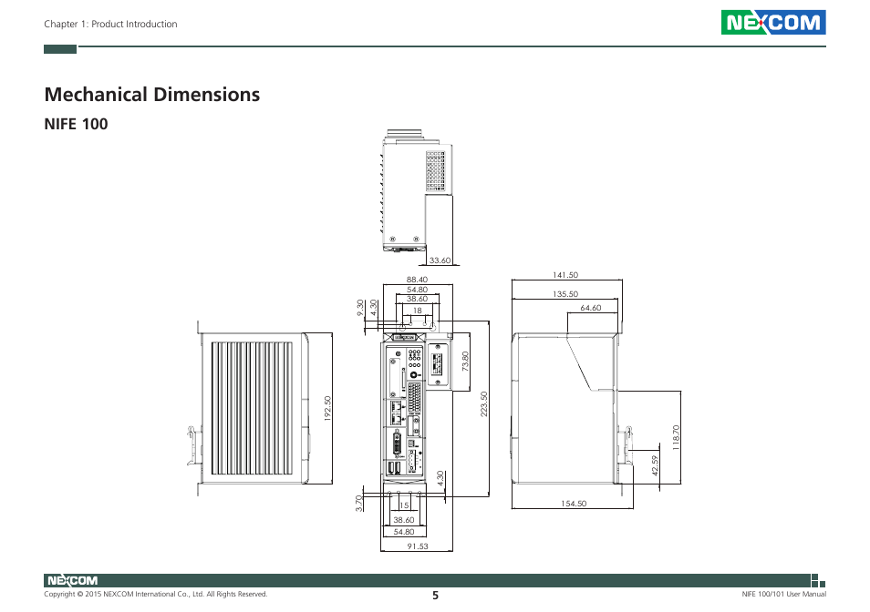 Mechanical dimensions, Nife 100 | NEXCOM NIFE 100 User Manual | Page 19 / 80