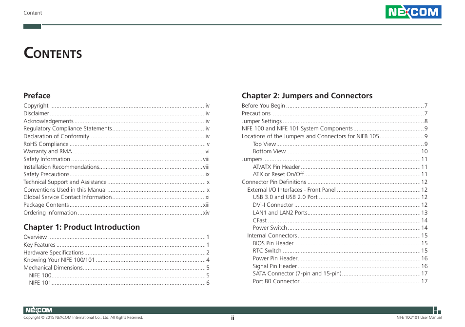 Ontents | NEXCOM NIFE 100 User Manual | Page 2 / 80