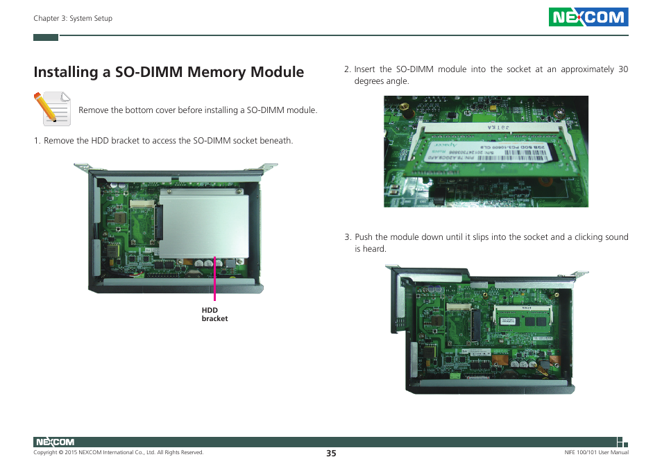 Installing a so-dimm memory module | NEXCOM NIFE 100 User Manual | Page 49 / 80