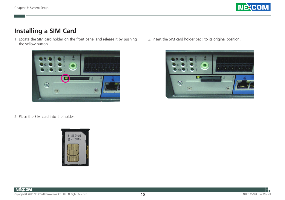 Installing a sim card | NEXCOM NIFE 100 User Manual | Page 54 / 80