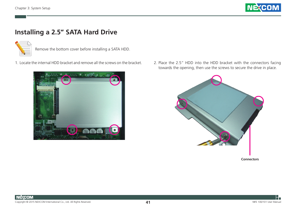 Installing a 2.5” sata hard drive | NEXCOM NIFE 100 User Manual | Page 55 / 80