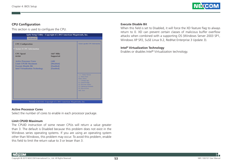 Cpu configuration | NEXCOM NIFE 100 User Manual | Page 67 / 80