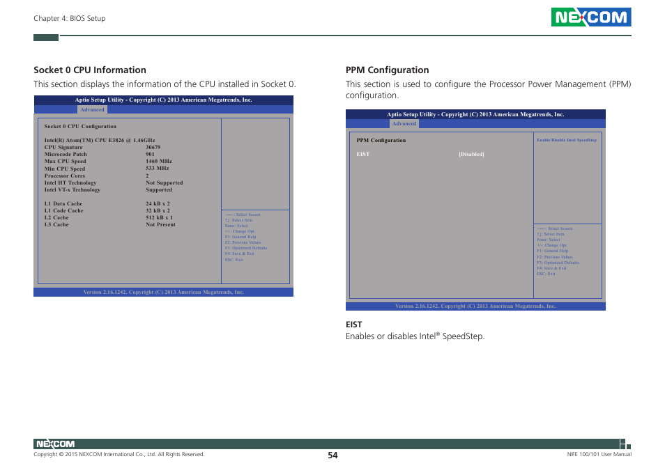 Ppm configuration, Socket 0 cpu information, Speedstep | NEXCOM NIFE 100 User Manual | Page 68 / 80