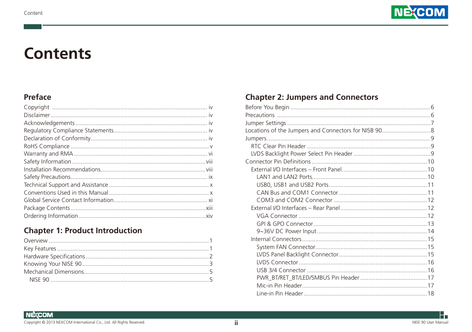 NEXCOM NISE 90 User Manual | Page 2 / 67