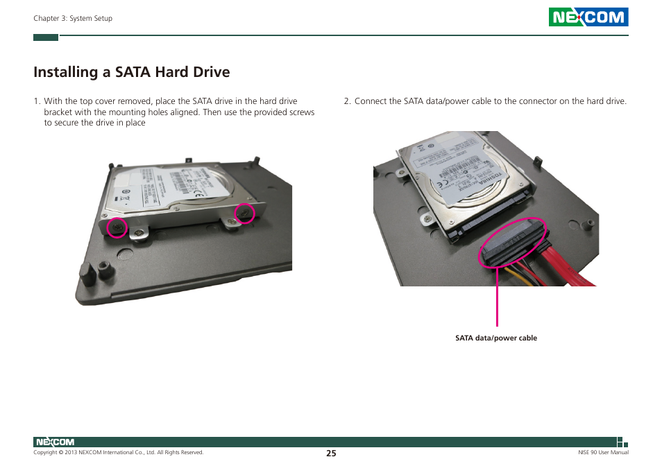 Installing a sata hard drive | NEXCOM NISE 90 User Manual | Page 39 / 67