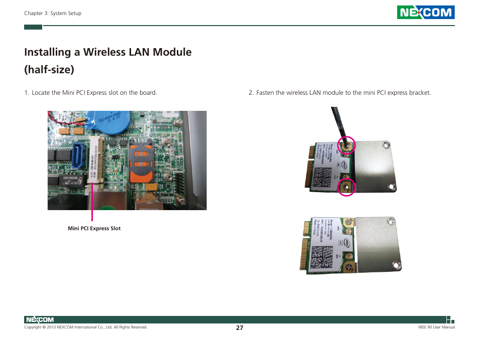 Installing a wireless lan module (half-size) | NEXCOM NISE 90 User Manual | Page 41 / 67
