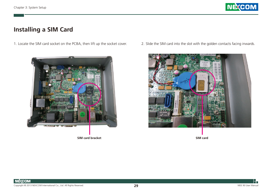 Installing a sim card | NEXCOM NISE 90 User Manual | Page 43 / 67