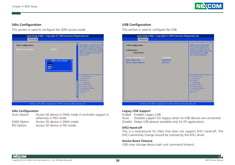 Sdio configuration, Usb configuration | NEXCOM NISE 90 User Manual | Page 52 / 67