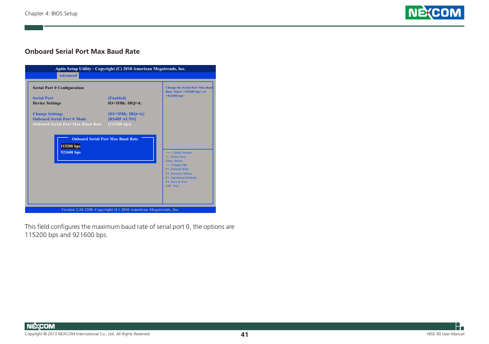 Onboard serial port max baud rate | NEXCOM NISE 90 User Manual | Page 55 / 67