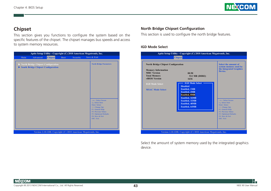 Chipset, North bridge chipset configuration | NEXCOM NISE 90 User Manual | Page 57 / 67