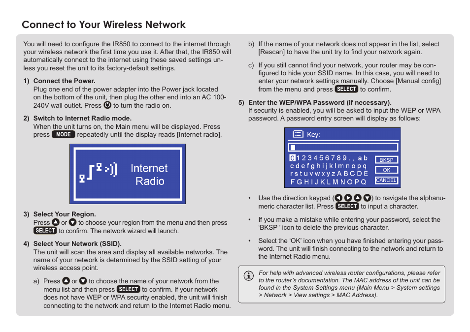 Connect to your wireless network | COBY electronic IR850 User Manual | Page 2 / 4