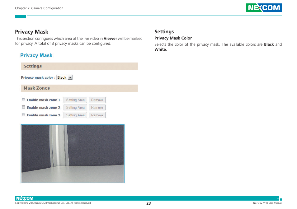 Privacy mask, Settings | NEXCOM NCr-302-VHR User Manual | Page 33 / 66