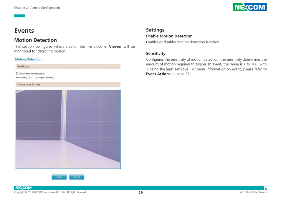 Events, Motion detection, Settings | NEXCOM NCr-302-VHR User Manual | Page 39 / 66