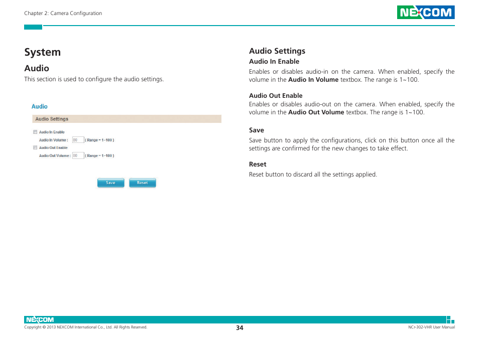 System, Audio, Audio settings | NEXCOM NCr-302-VHR User Manual | Page 44 / 66