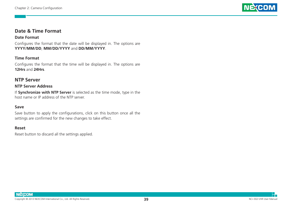 Date & time format, Ntp server, Date & time format ntp server | NEXCOM NCr-302-VHR User Manual | Page 49 / 66