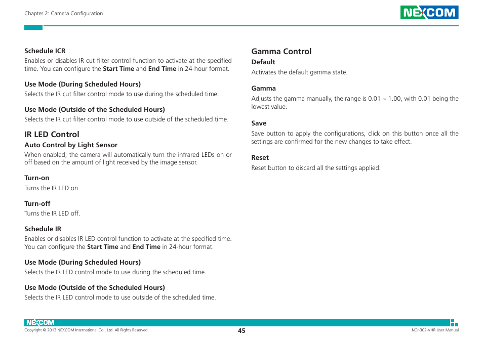 Ir led control, Gamma control, Ir led control gamma control | NEXCOM NCr-302-VHR User Manual | Page 55 / 66