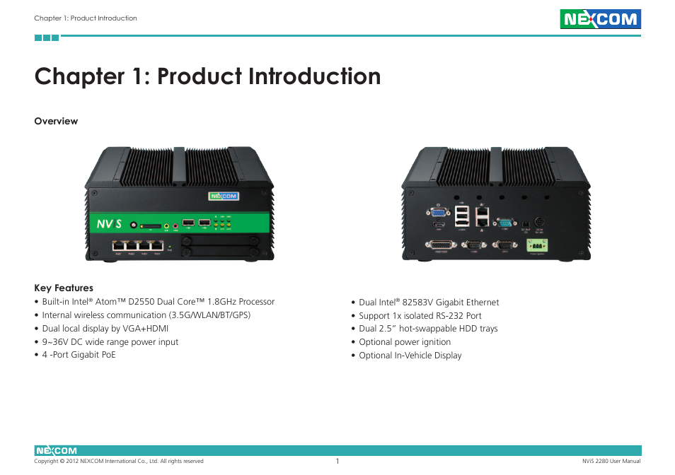 Chapter 1: product introduction | NEXCOM NViS 2280 User Manual | Page 14 / 98